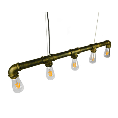 GloboStar® CANAL 01669 Vintage Κρεμαστό Φωτιστικό Ράγα Πολύφωτο 5 x E27 IP20 Μπρούτζινο Μέταλλο - Μ92 x Π5 x Y8cm