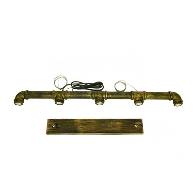 GloboStar® CANAL 01669 Vintage Κρεμαστό Φωτιστικό Ράγα Πολύφωτο 5 x E27 IP20 Μπρούτζινο Μέταλλο - Μ92 x Π5 x Y8cm