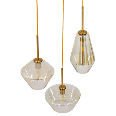 GloboStar® AMARIS 00978 Μοντέρνο Κρεμαστό Φωτιστικό Ανάρτηση Τρίφωτο 3 x E27 IP20 Χρυσό Μέταλλο με Μελί Γυαλί - Μ50 x Π50 x Y30cm