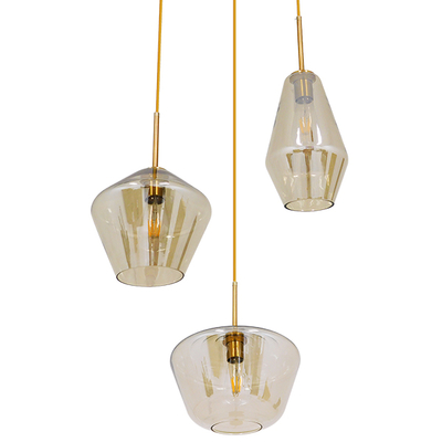 GloboStar® AMARIS 00978 Μοντέρνο Κρεμαστό Φωτιστικό Ανάρτηση Τρίφωτο 3 x E27 IP20 Χρυσό Μέταλλο με Μελί Γυαλί - Μ50 x Π50 x Y30cm