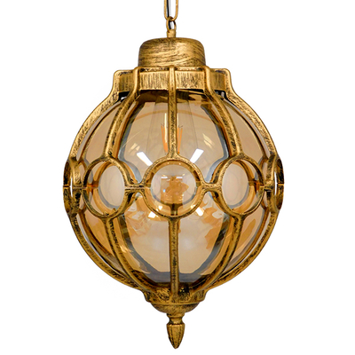 GloboStar® ETOILE 00987 Vintage Κρεμαστό Φωτιστικό Μπάλα Μονόφωτο 1 x E27 IP20 Μπρούτζινο & Χρυσό Μέταλλο με Μελί Γυαλί - Μ28 x Π28 x Y38cm