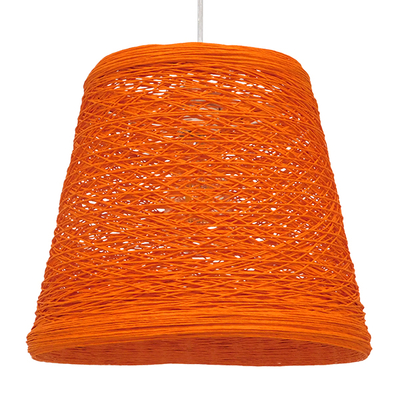 GloboStar® PLAYROOM 00997 Vintage Κρεμαστό Φωτιστικό Καμπάνα Μονόφωτο 1 x E27 IP20 Πορτοκαλί Rattan - Μ32 x Π32 x Υ27cm