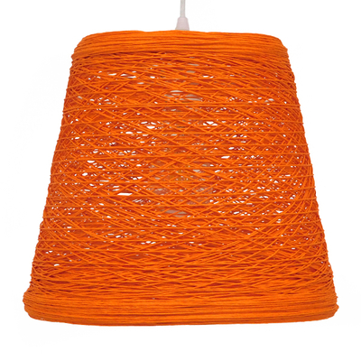 GloboStar® PLAYROOM 00997 Vintage Κρεμαστό Φωτιστικό Καμπάνα Μονόφωτο 1 x E27 IP20 Πορτοκαλί Rattan - Μ32 x Π32 x Υ27cm