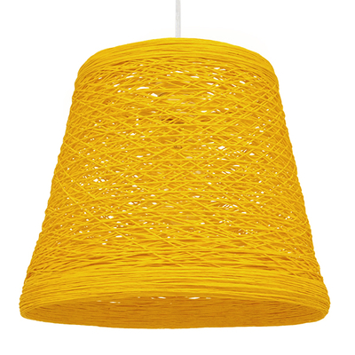 GloboStar® PLAYROOM 00998 Vintage Κρεμαστό Φωτιστικό Καμπάνα Μονόφωτο 1 x E27 IP20 Κίτρινο Rattan - Μ32 x Π32 x Υ27cm