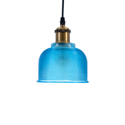 GloboStar® SEGRETO 01452 Vintage Κρεμαστό Φωτιστικό Μονόφωτο Καμπάνα 1 x E27 IP20 Μπλε Γυαλί με Χρυσό Μέταλλο - Μ14 x Π14 x Υ18cm