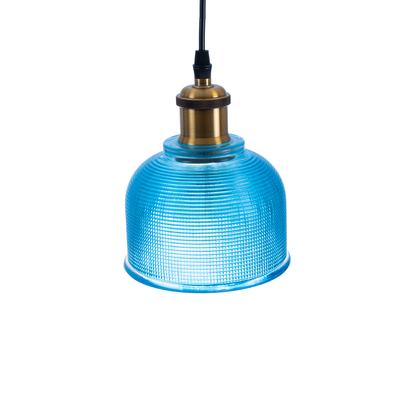 GloboStar® SEGRETO 01452 Vintage Κρεμαστό Φωτιστικό Μονόφωτο Καμπάνα 1 x E27 IP20 Μπλε Γυαλί με Χρυσό Μέταλλο - Μ14 x Π14 x Υ18cm