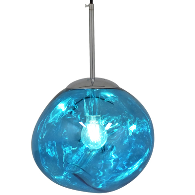 GloboStar® DIXAR 01463 Μοντέρνο Κρεμαστό Φωτιστικό Μπάλα Μονόφωτο 1 x E27 IP20 Μπλε Γυαλί - Μ28 x Π28 x Υ40cm