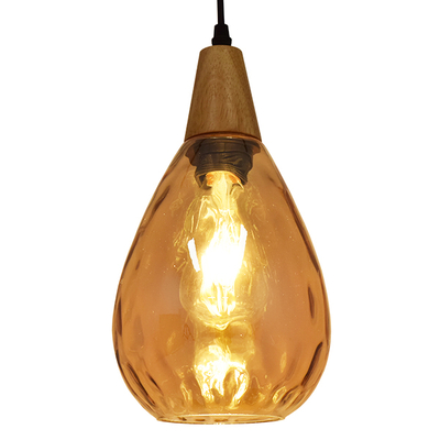 GloboStar® NOAH 01490 Μοντέρνο Κρεμαστό Φωτιστικό Ανάρτηση Μονόφωτο 1 x E27 IP20 Μελί Γυαλί με Μπεζ Ξύλο - Μ16 x Π16 x Υ30cm