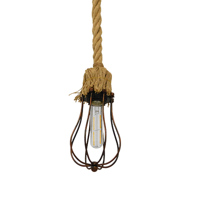 GloboStar® CAMBER 01595 Vintage Κρεμαστό Φωτιστικό Πλέγμα Μονόφωτο 1 x E27 IP20 Χάλκινο Μέταλλο με Μπεζ Σχοινί - Μ11 x Π11 x Υ25cm