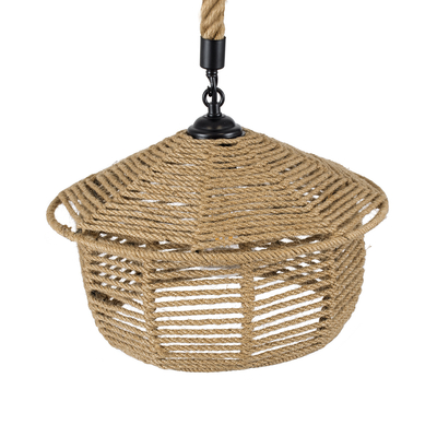 GloboStar® SPIRIT 01607 Boho Κρεμαστό Φωτιστικό Καμπάνα Μονόφωτο 1 x E27 IP20 Μπεζ Σχοινί - Μ35 x Π35 x Y30cm