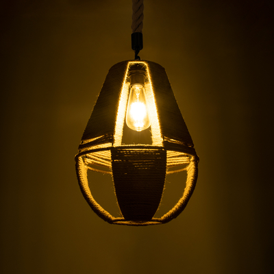 GloboStar® POLIA 01608 Boho Κρεμαστό Φωτιστικό Πλέγμα Μονόφωτο 1 x E27 IP20 Μπεζ Σχοινί - Μ30 x Π30 x Y42cm