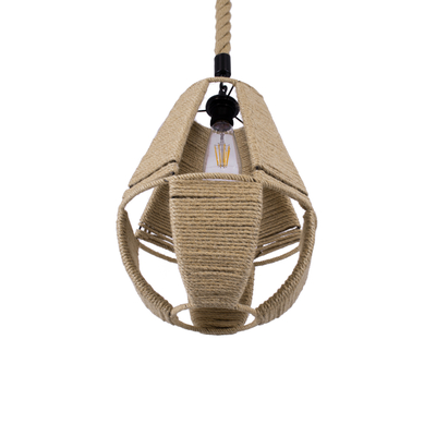 GloboStar® POLIA 01608 Boho Κρεμαστό Φωτιστικό Πλέγμα Μονόφωτο 1 x E27 IP20 Μπεζ Σχοινί - Μ30 x Π30 x Y42cm