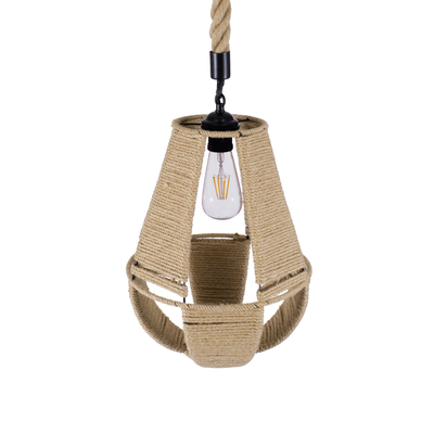 GloboStar® POLIA 01608 Boho Κρεμαστό Φωτιστικό Πλέγμα Μονόφωτο 1 x E27 IP20 Μπεζ Σχοινί - Μ30 x Π30 x Y42cm