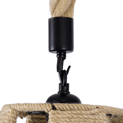 GloboStar® POLIA 01608 Boho Κρεμαστό Φωτιστικό Πλέγμα Μονόφωτο 1 x E27 IP20 Μπεζ Σχοινί - Μ30 x Π30 x Y42cm