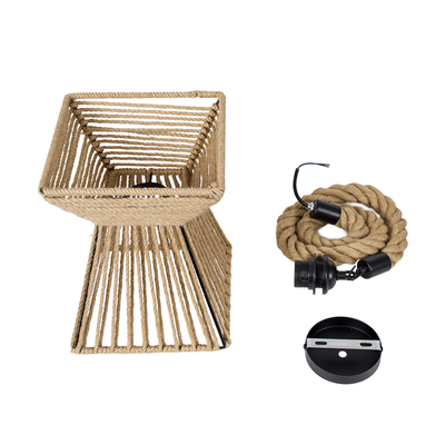 GloboStar® ROUGE 01611 Boho Κρεμαστό Φωτιστικό Πλέγμα Μονόφωτο 1 x E27 IP20 Μπεζ Σχοινί - Μ21 x Π21 x Y27cm