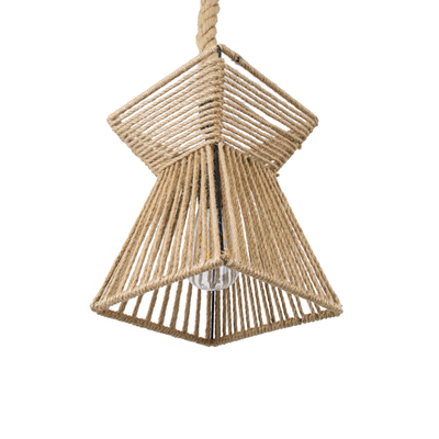 GloboStar® ROUGE 01611 Boho Κρεμαστό Φωτιστικό Πλέγμα Μονόφωτο 1 x E27 IP20 Μπεζ Σχοινί - Μ21 x Π21 x Y27cm