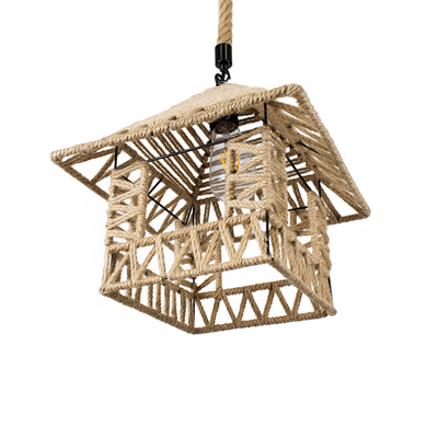 GloboStar® SPIKY 01613 Boho Κρεμαστό Φωτιστικό Φιγούρα Μονόφωτο 1 x E27 IP20 Μπεζ Σχοινί - Μ43 x Π43 x Y28cm