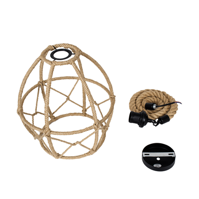 GloboStar® TELAN 01615 Vintage Κρεμαστό Φωτιστικό Πλέγμα Μονόφωτο 1 x E27 IP20 Μπεζ Σχοινί - Μ30 x Π30 x Υ38cm