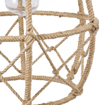 GloboStar® TELAN 01615 Vintage Κρεμαστό Φωτιστικό Πλέγμα Μονόφωτο 1 x E27 IP20 Μπεζ Σχοινί - Μ30 x Π30 x Υ38cm