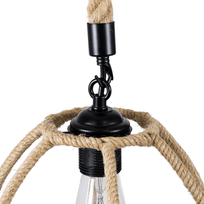 GloboStar® TELAN 01615 Vintage Κρεμαστό Φωτιστικό Πλέγμα Μονόφωτο 1 x E27 IP20 Μπεζ Σχοινί - Μ30 x Π30 x Υ38cm