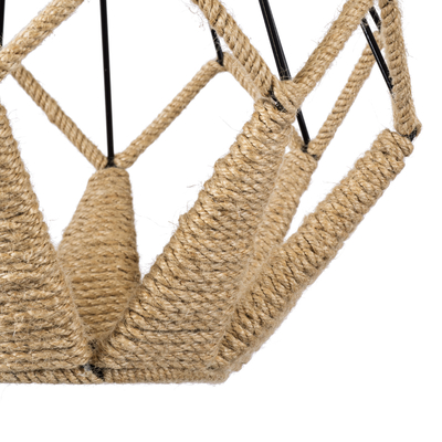 GloboStar® CONICAL 01617 Vintage Κρεμαστό Φωτιστικό Πλέγμα Μονόφωτο 1 x E27 IP20 Μαύρο Μέταλλο με Μπεζ Σχοινί - Μ30 x Π30 x Υ40cm