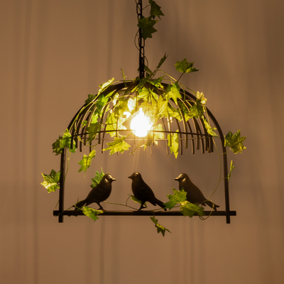 GloboStar® NEST 01640 Vintage Κρεμαστό Φωτιστικό Φιγούρα Μονόφωτο 1 x E27 IP20 Μαύρο Μέταλλο με Πράσινο Πλαστικό - Μ48 x Π38 x Y40cm