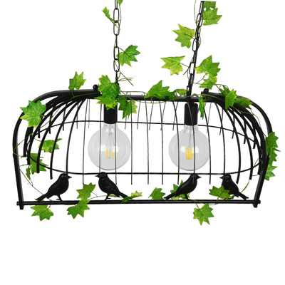 GloboStar® NEST 01643 Vintage Κρεμαστό Φωτιστικό Φιγούρα Δίφωτο 2 x E27 IP20 Μαύρο Μέταλλο με Πράσινο Πλαστικό - Μ73.6 x Π37.5 x Y38cm