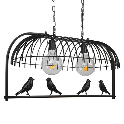 GloboStar® NEST 01643 Vintage Κρεμαστό Φωτιστικό Φιγούρα Δίφωτο 2 x E27 IP20 Μαύρο Μέταλλο με Πράσινο Πλαστικό - Μ73.6 x Π37.5 x Y38cm