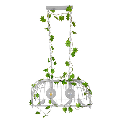 GloboStar® NEST 01644 Vintage Κρεμαστό Φωτιστικό Φιγούρα Δίφωτο 2 x E27 IP20 Λευκό Μέταλλο με Πράσινο Πλαστικό - Μ73.6 x Π37.5 x Y38cm