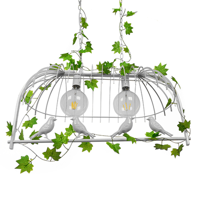 GloboStar® NEST 01644 Vintage Κρεμαστό Φωτιστικό Φιγούρα Δίφωτο 2 x E27 IP20 Λευκό Μέταλλο με Πράσινο Πλαστικό - Μ73.6 x Π37.5 x Y38cm