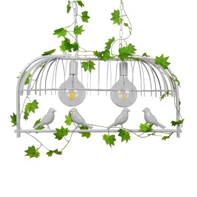 GloboStar® NEST 01644 Vintage Κρεμαστό Φωτιστικό Φιγούρα Δίφωτο 2 x E27 IP20 Λευκό Μέταλλο με Πράσινο Πλαστικό - Μ73.6 x Π37.5 x Y38cm