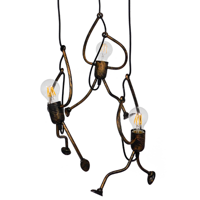 GloboStar® LITTLE MAN 01656 Μοντέρνο Κρεμαστό Φωτιστικό Φιγούρα Τρίφωτο 3 x E27 IP20 Χάλκινο Μέταλλο - Μ45 x Π45 x Υ40cm