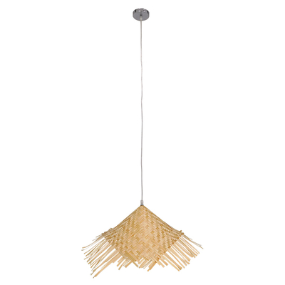 GloboStar® RICEHAT 01666 Boho Κρεμαστό Φωτιστικό Καμπάνα Μονόφωτο 1 x E27 IP20 Μπέζ Ξύλο - Μ70 x Π70 x Y25cm