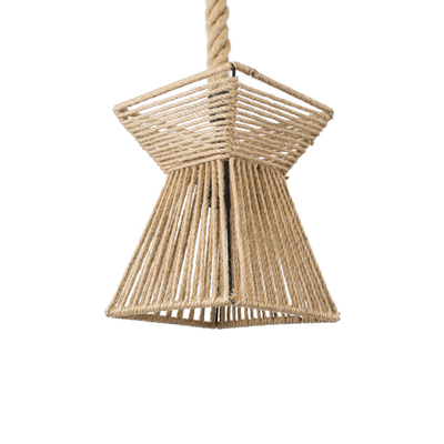 GloboStar® ROUGE 01611 Boho Κρεμαστό Φωτιστικό Πλέγμα Μονόφωτο 1 x E27 IP20 Μπεζ Σχοινί - Μ21 x Π21 x Y27cm