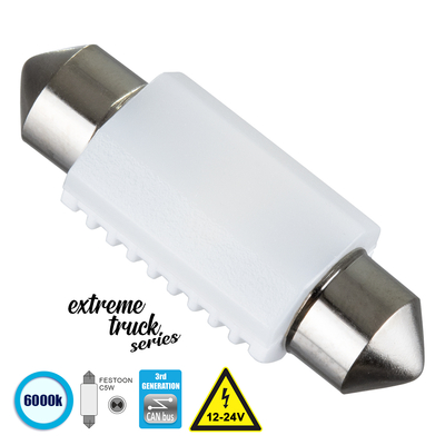 GloboStar® C5W 81333 Λάμπα Αυτοκινήτου & Φορτηγού 36mm FESTOON  3rd Generation Can-Bus Extreme Truck Series LED 2 SMD 3030 3W 450lm 120° DC 12-24V IP20 Ψυχρό Λευκό 6000K