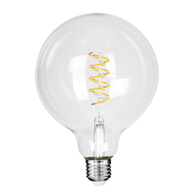GloboStar® 99137 Λάμπα LED  Soft S Spiral Filament E27 G125 Γλόμπος 4W 300lm 360° AC 220-240V IP20 Φ12.5 x Υ18cm Θερμό Λευκό 2700K με Διάφανο Γυαλί Dimmable - 3 Χρόνια Εγγύηση