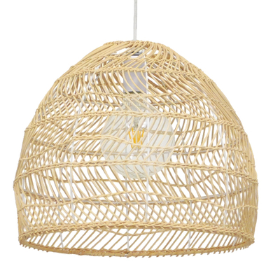 GloboStar® MALIBU 00973 Boho Κρεμαστό Φωτιστικό Πλέγμα Μονόφωτο 1 x E27 IP20 Μπεζ Ξύλο - Μ40 x Π40 x Υ35cm