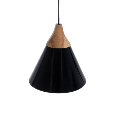 GloboStar® SHADE 00906 Μοντέρνο Κρεμαστό Φωτιστικό Καμπάνα Μονόφωτο 1 x E27 IP20 Μαύρο Μέταλλο με Μπεζ Ξύλο - Μ23 x Π23 x Υ22cm