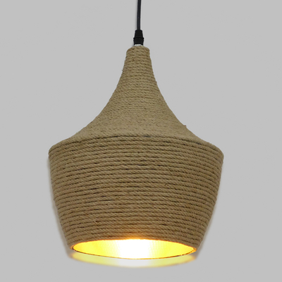 GloboStar® SHANGHAI ROPE 00916 Boho Κρεμαστό Φωτιστικό Καμπάνα Μονόφωτο 1 x E27 IP20 Μπεζ Σχοινί - Μ24 x Π24 x Υ30cm