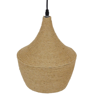 GloboStar® SHANGHAI ROPE 00916 Boho Κρεμαστό Φωτιστικό Καμπάνα Μονόφωτο 1 x E27 IP20 Μπεζ Σχοινί - Μ24 x Π24 x Υ30cm
