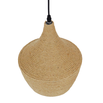 GloboStar® SHANGHAI ROPE 00916 Boho Κρεμαστό Φωτιστικό Καμπάνα Μονόφωτο 1 x E27 IP20 Μπεζ Σχοινί - Μ24 x Π24 x Υ30cm