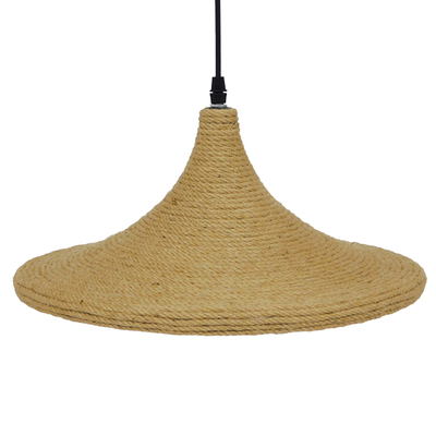 GloboStar® SHANGHAI ROPE 00917 Boho Κρεμαστό Φωτιστικό Καμπάνα Μονόφωτο 1 x E27 IP20 Μπεζ Σχοινί - Μ37 x Π37 x Υ20cm