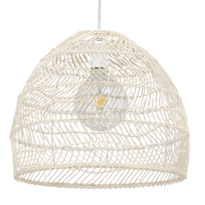 GloboStar® MALIBU 00968 Boho Κρεμαστό Φωτιστικό Πλέγμα Μονόφωτο 1 x E27 IP20 Μπεζ Ξύλο - Μ40 x Π40 x Υ35cm