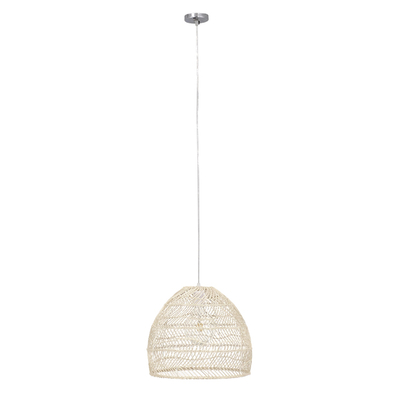 GloboStar® MALIBU 00968 Boho Κρεμαστό Φωτιστικό Πλέγμα Μονόφωτο 1 x E27 IP20 Μπεζ Ξύλο - Μ40 x Π40 x Υ35cm