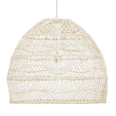 GloboStar® MALIBU 00968 Boho Κρεμαστό Φωτιστικό Πλέγμα Μονόφωτο 1 x E27 IP20 Μπεζ Ξύλο - Μ40 x Π40 x Υ35cm