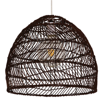 GloboStar® MALIBU 00970 Boho Κρεμαστό Φωτιστικό Πλέγμα Μονόφωτο 1 x E27 IP20 Καφέ Ξύλο - Μ40 x Π40 x Υ35cm