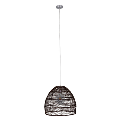 GloboStar® MALIBU 00970 Boho Κρεμαστό Φωτιστικό Πλέγμα Μονόφωτο 1 x E27 IP20 Καφέ Ξύλο - Μ40 x Π40 x Υ35cm