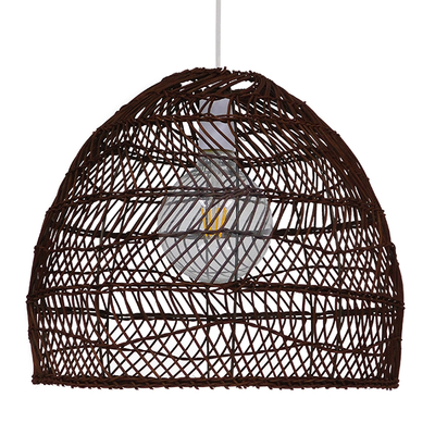 GloboStar® MALIBU 00970 Boho Κρεμαστό Φωτιστικό Πλέγμα Μονόφωτο 1 x E27 IP20 Καφέ Ξύλο - Μ40 x Π40 x Υ35cm