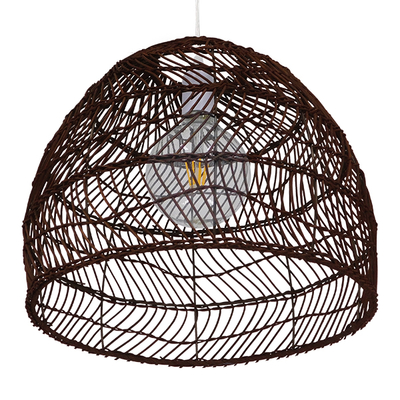 GloboStar® MALIBU 00970 Boho Κρεμαστό Φωτιστικό Πλέγμα Μονόφωτο 1 x E27 IP20 Καφέ Ξύλο - Μ40 x Π40 x Υ35cm