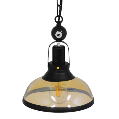 GloboStar® BILLIARD 00971 Vintage Κρεμαστό Φωτιστικό Καμπάνα Μονόφωτο 1 x E27 IP20 Mαύρο Μέταλλο με Μελί Γυαλί - Μ25 x Π25 x Υ29cm